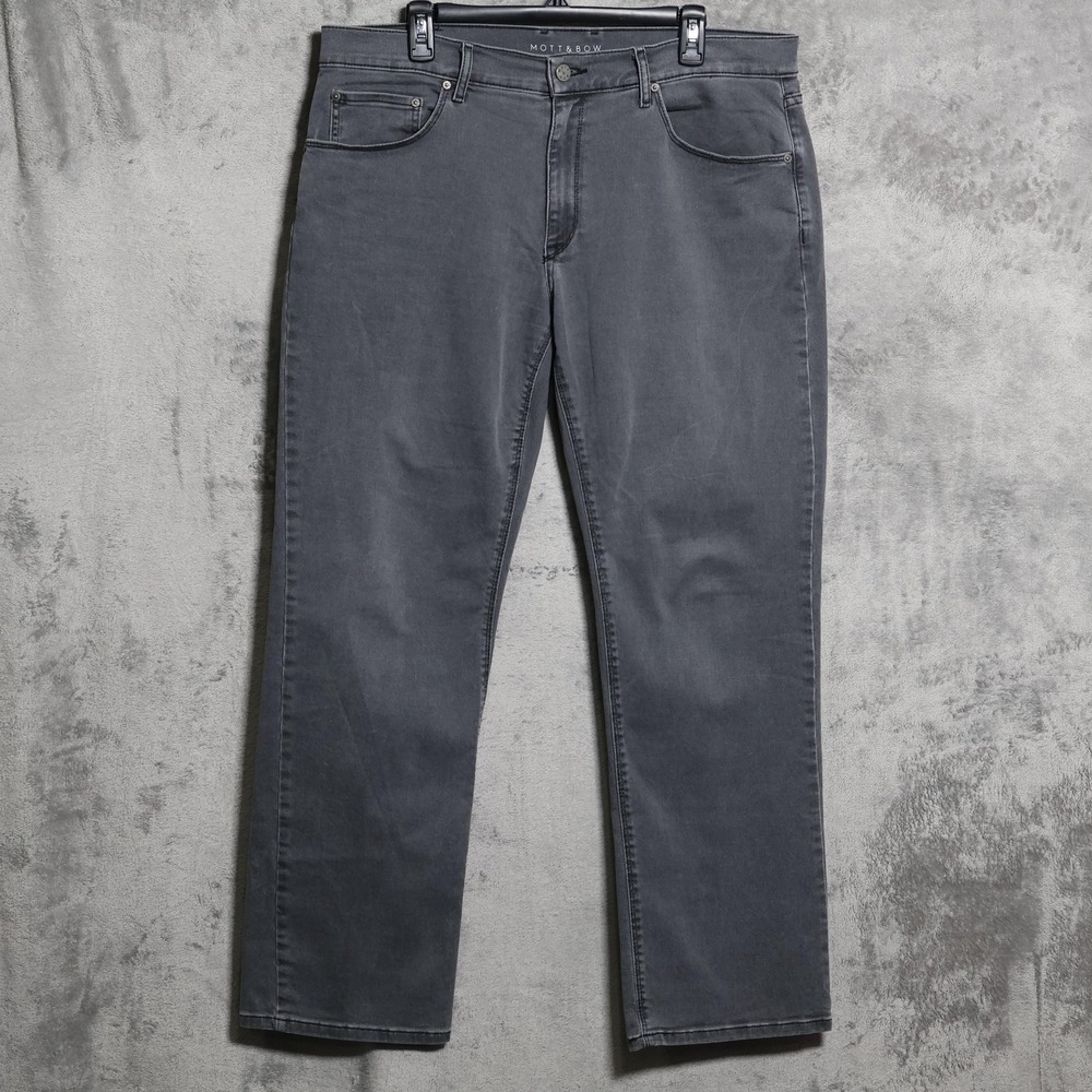Mott & Bow Jeans Mens 37x32 Gray Straight Regular Stretch Denim Pocket Whisker